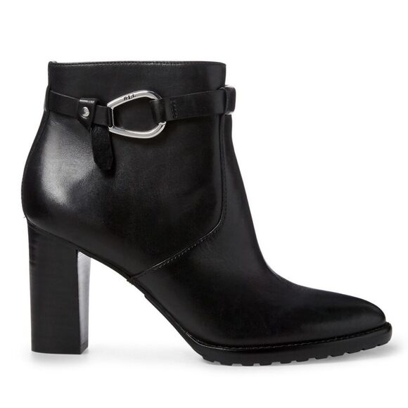 Like New RL Ralph Lauren Laletta Black Leather Italian High Heel Ankle Booties - Picture 2 of 8
